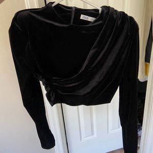 Zara Black Velvet Long Sleeve Crop NWT